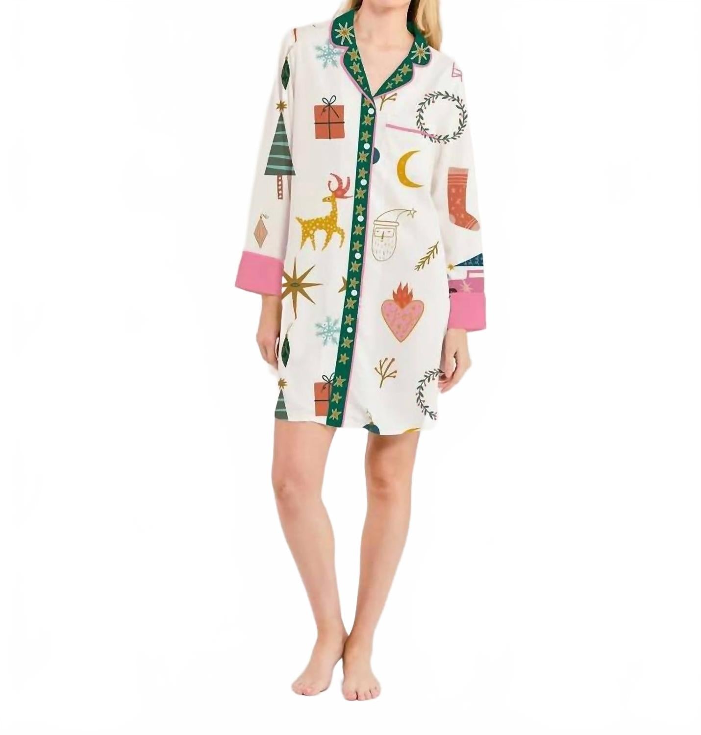 Mod Holiday Sleep Shirt In White/multi