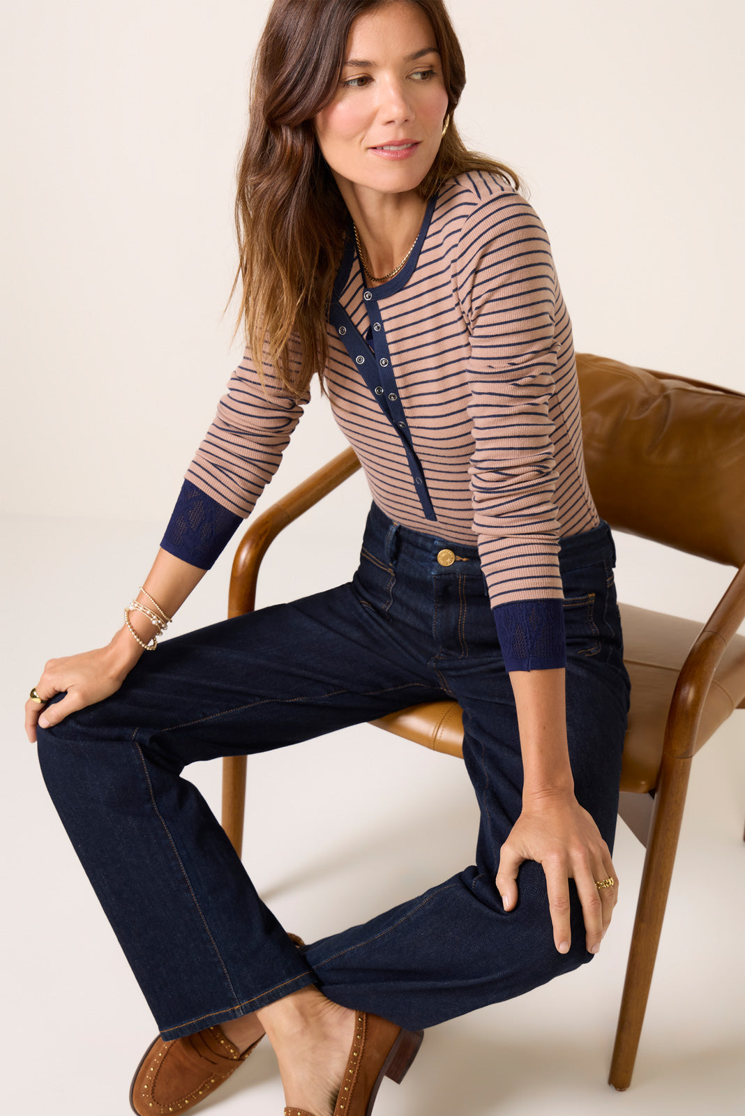 Women's Stella Stripe Henley Top