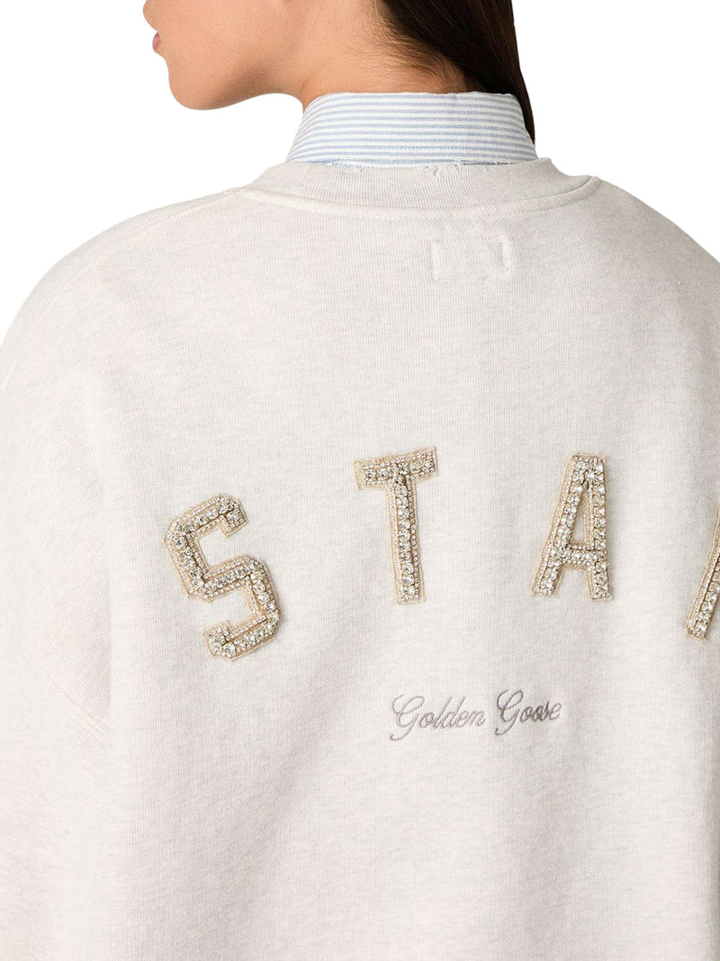 Golden Goose Deluxe Brand Men Unisex Star Sweatshirt In Grey Cotton With Embroidery And Crystals