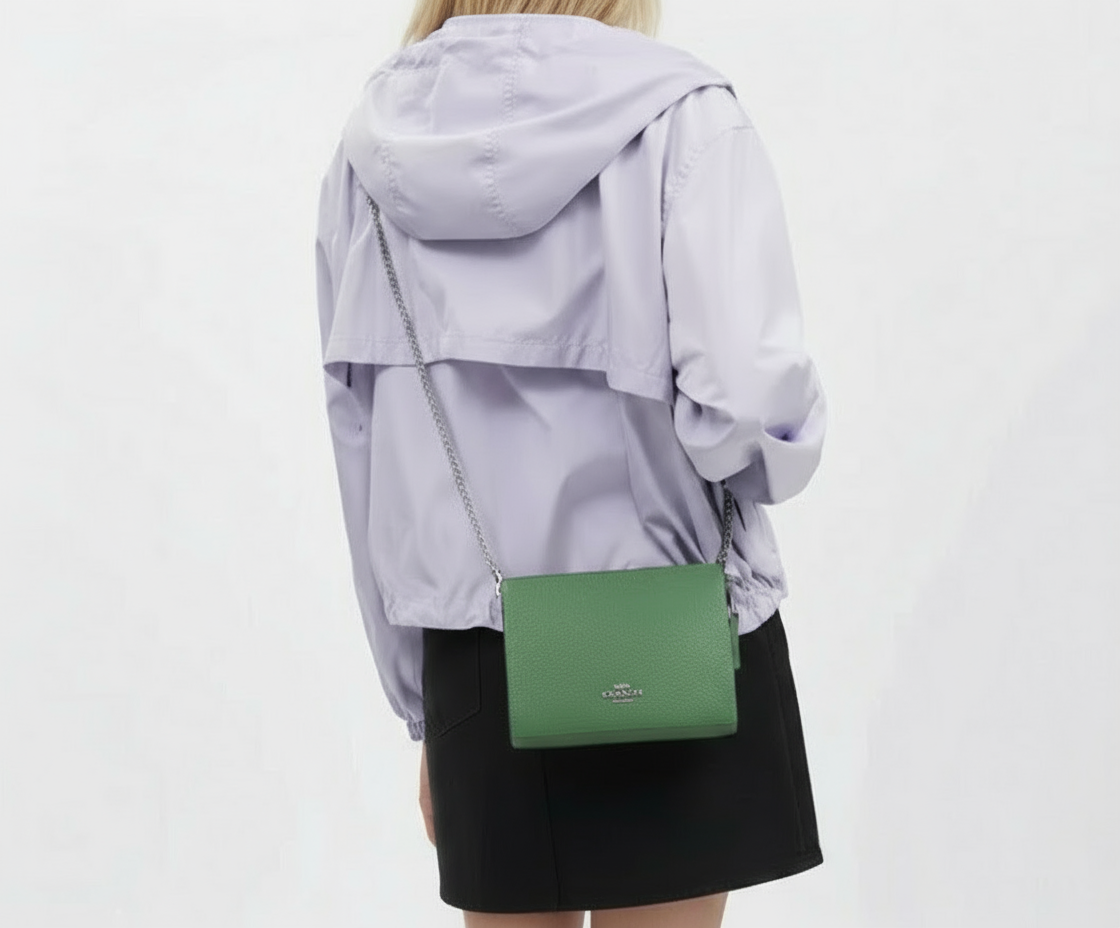 NWT Coach Slim Crossbody Leather Bag In Silver/Soft Green