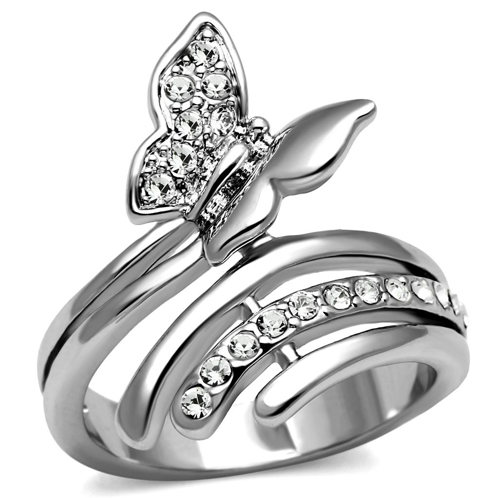 High polished (no plating) Stainless Steel Ring with AAA Grade CZ in Clear