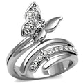 High polished (no plating) Stainless Steel Ring with AAA Grade CZ in Clear
