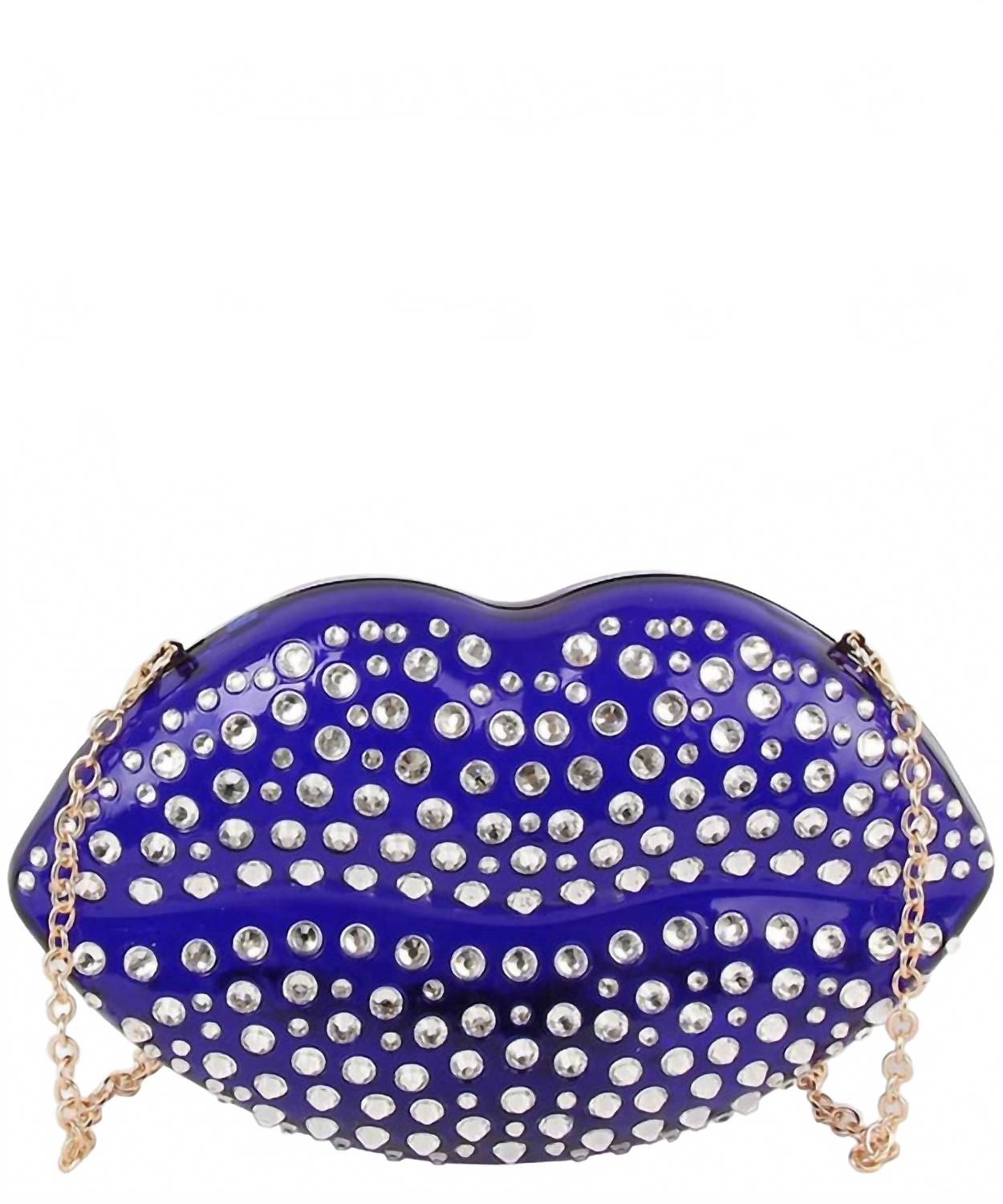 Women's Luxury Mouth Crystal Evening Crossbody Bag In Blue