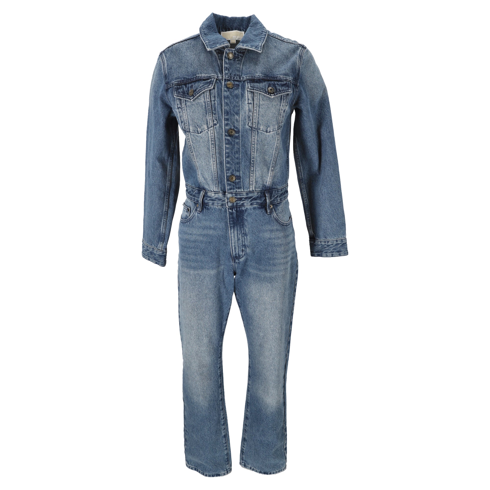Michael Michael Kors Long Sleeve Denim Jumpsuit in Blue Cotton