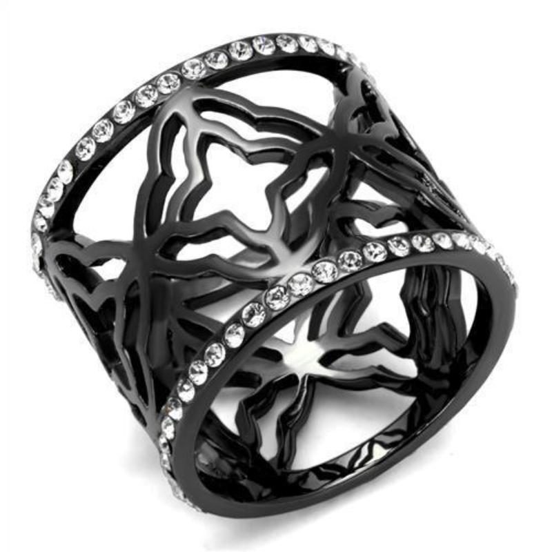 High polished (no plating) Stainless Steel Ring with AAA Grade CZ in Clear