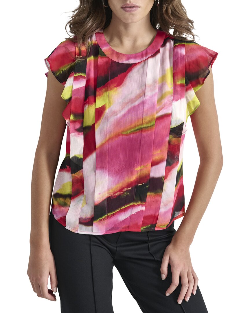 DKNY Paneled Printed Chiffon Top