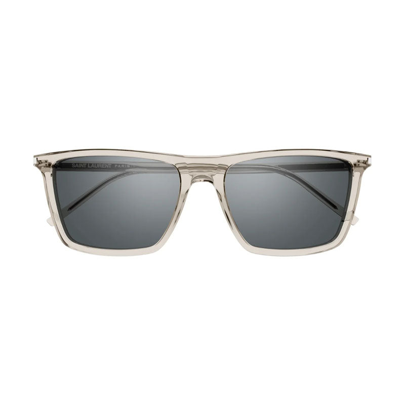 Saint Laurent Sunglasses Square Full Rim, Transparent Beige Frame And Silver Mirror Lens Sl668003