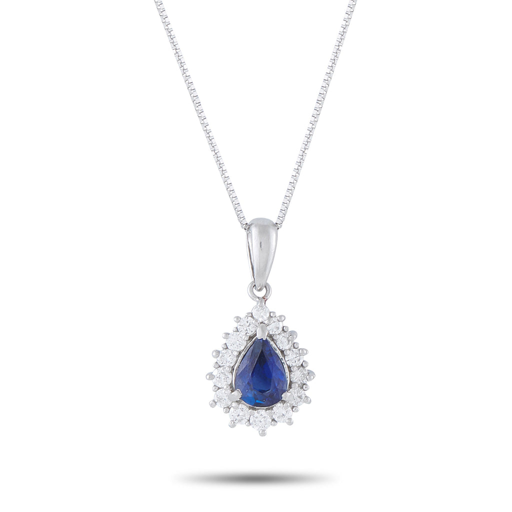 LB Exclusive Platinum 0.43ct Diamond and Sapphire Pendant Necklace MF14-041326