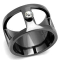 IP Light Black Stainless Steel Ring with Top Grade Crystal in Clear