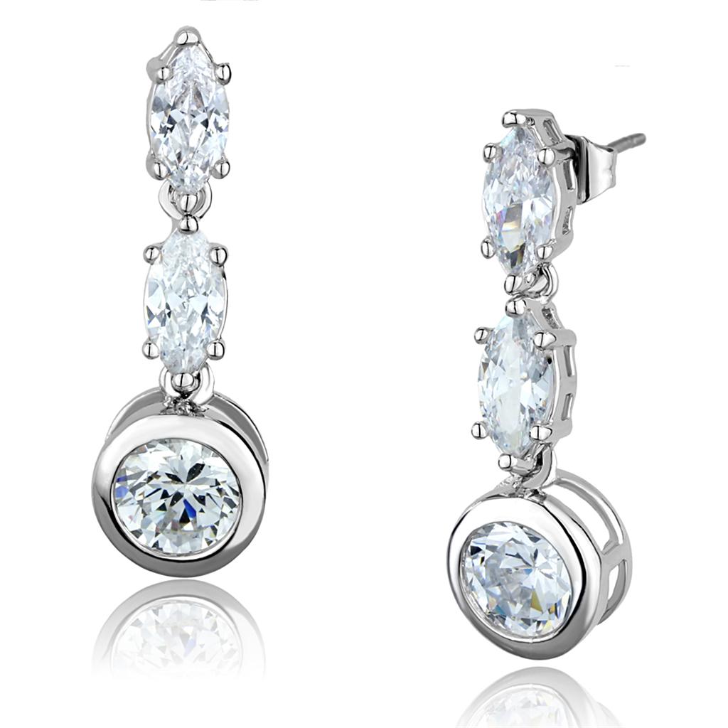 Rhodium Brass Earrings with AAA Grade CZ in Clear