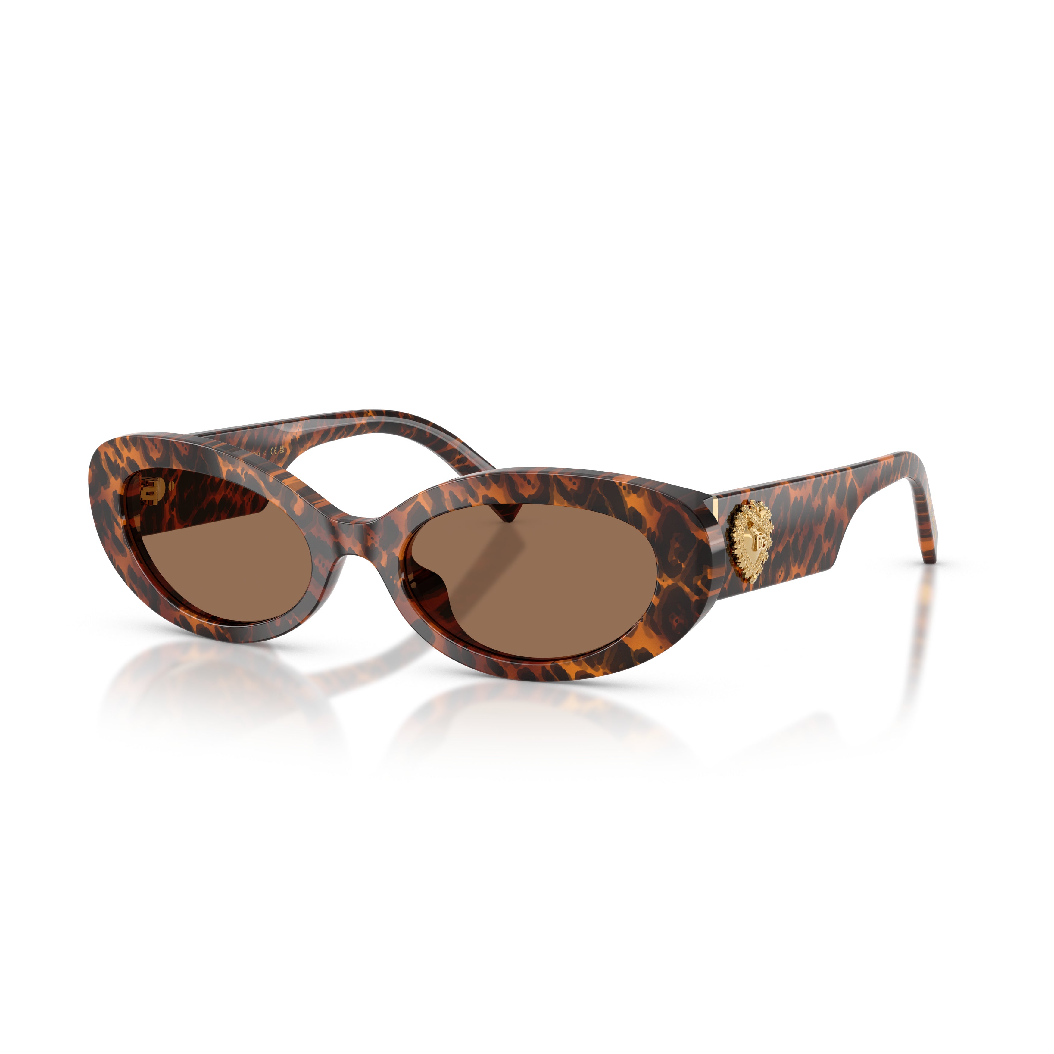 Tortoiseshell Oval Sunglasses With Gold Emblem