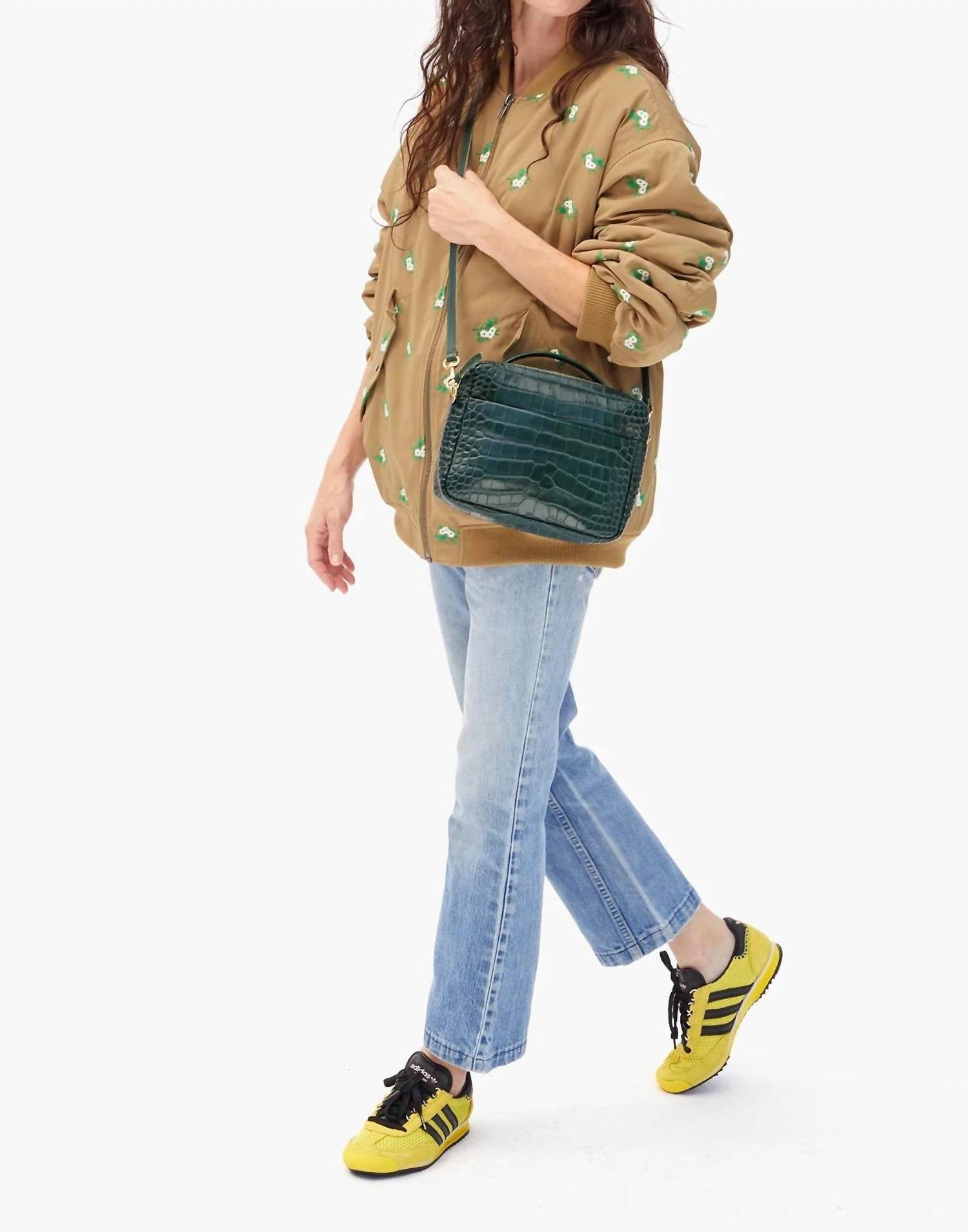 Women's Mirabel Structured Crossbody Bag In Deep Pine Croco Embossed Leather