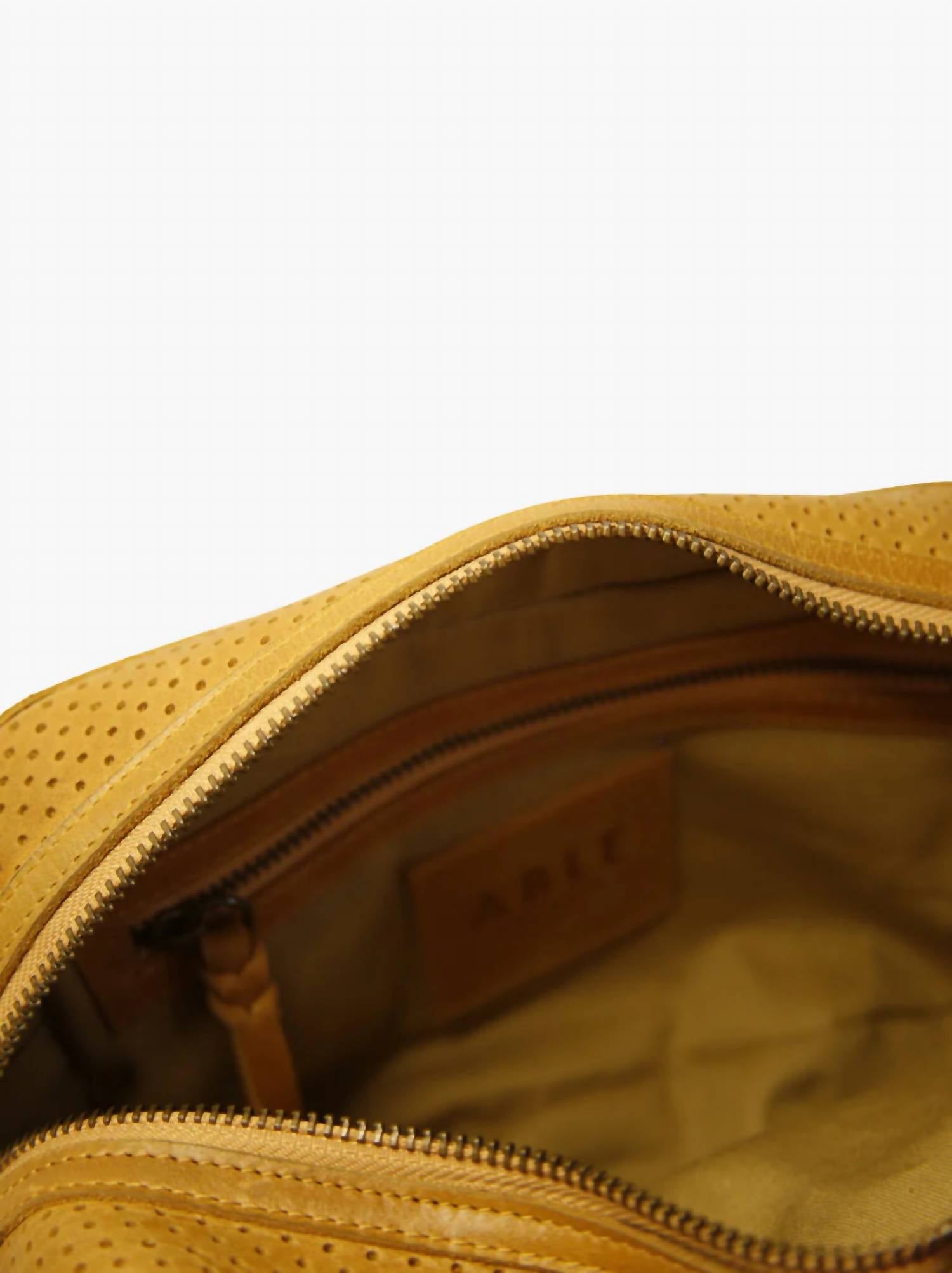 Women's Medium Zipper Crossbody Bag In Perforated Cognac