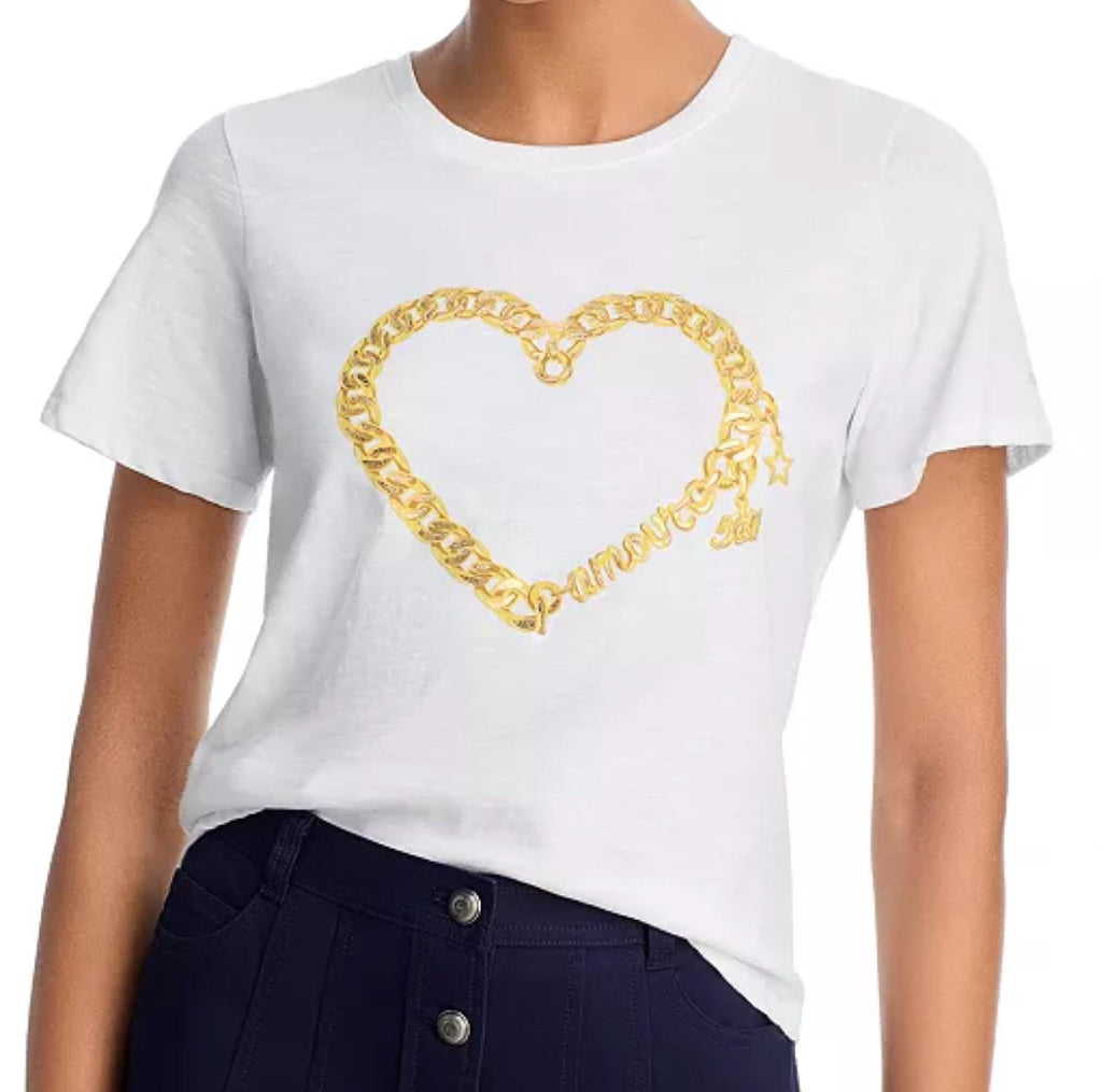 Amour Heart Chain Shrunken Tee In White/gold