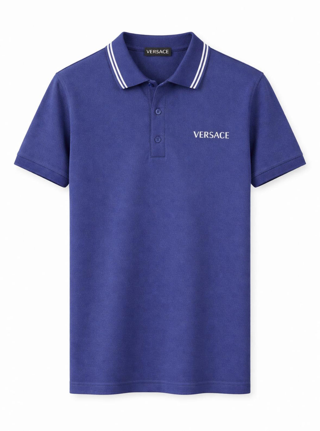 Versace Embroidered Cotton Polo Shirt - Navy