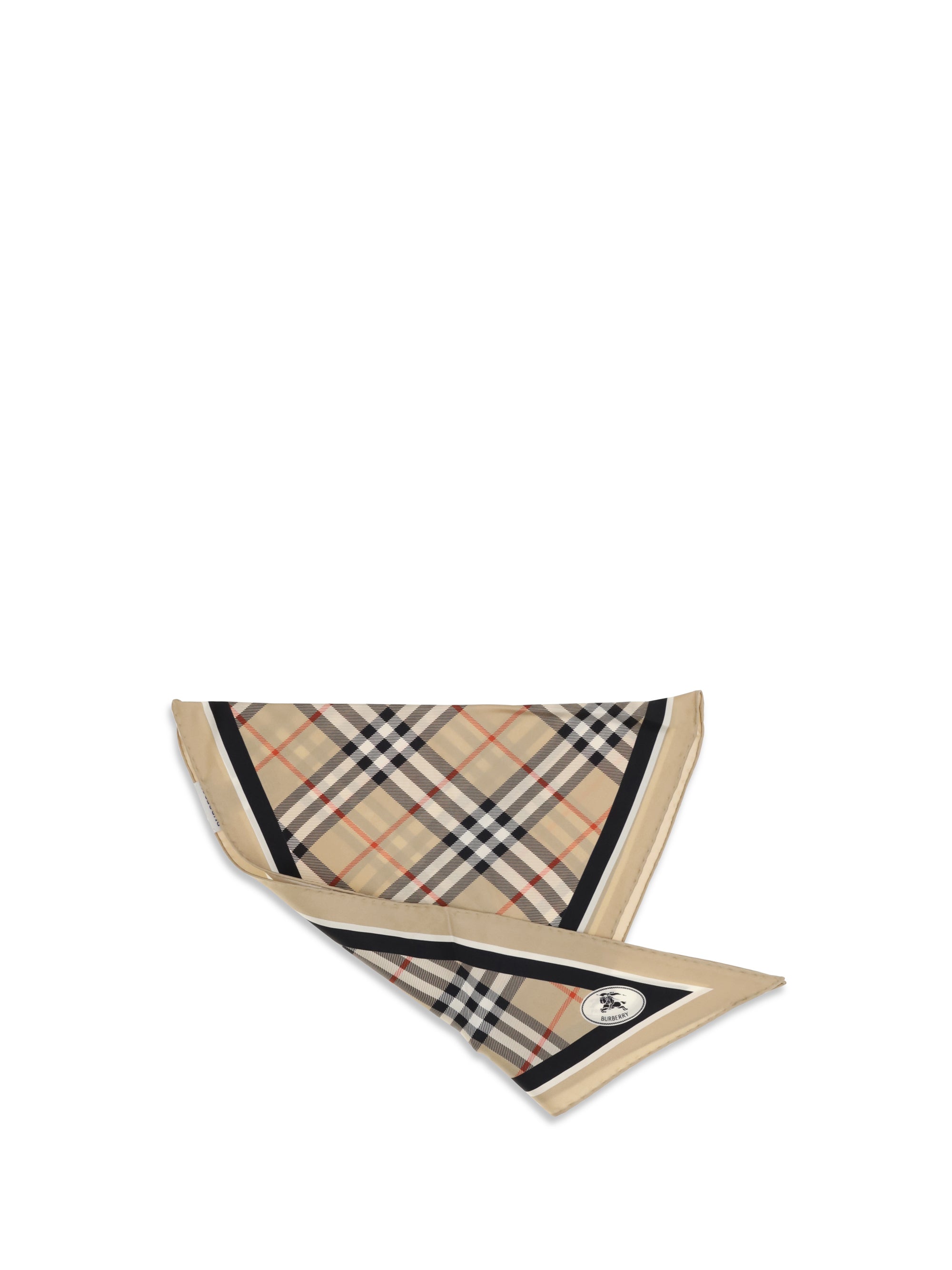 Burberry Women Check Silk Scarf With Knight Stamp