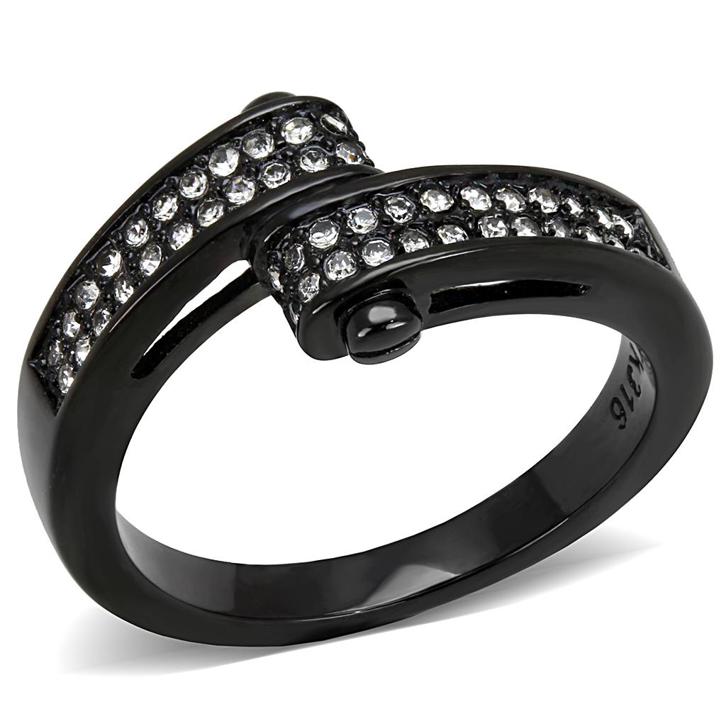 IP Black(Ion Plating) Stainless Steel Ring with Top Grade Crystal in Clear