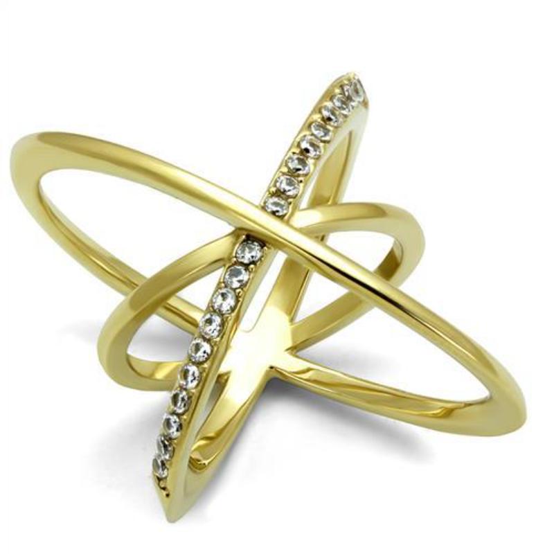 IP Gold(Ion Plating) Stainless Steel Ring with AAA Grade CZ in Clear