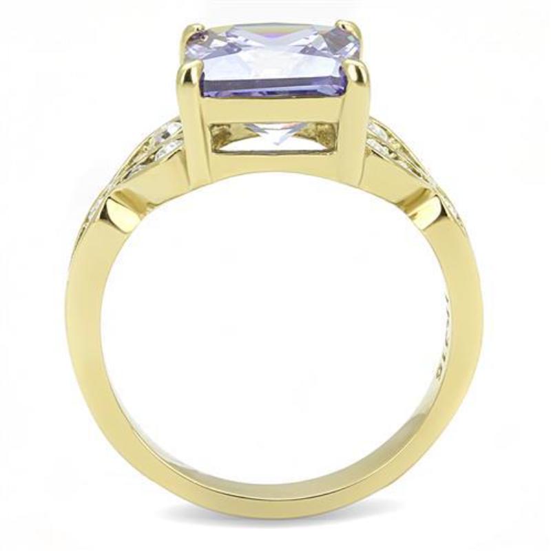 IP Gold(Ion Plating) Stainless Steel Ring with AAA Grade CZ in Light Amethyst