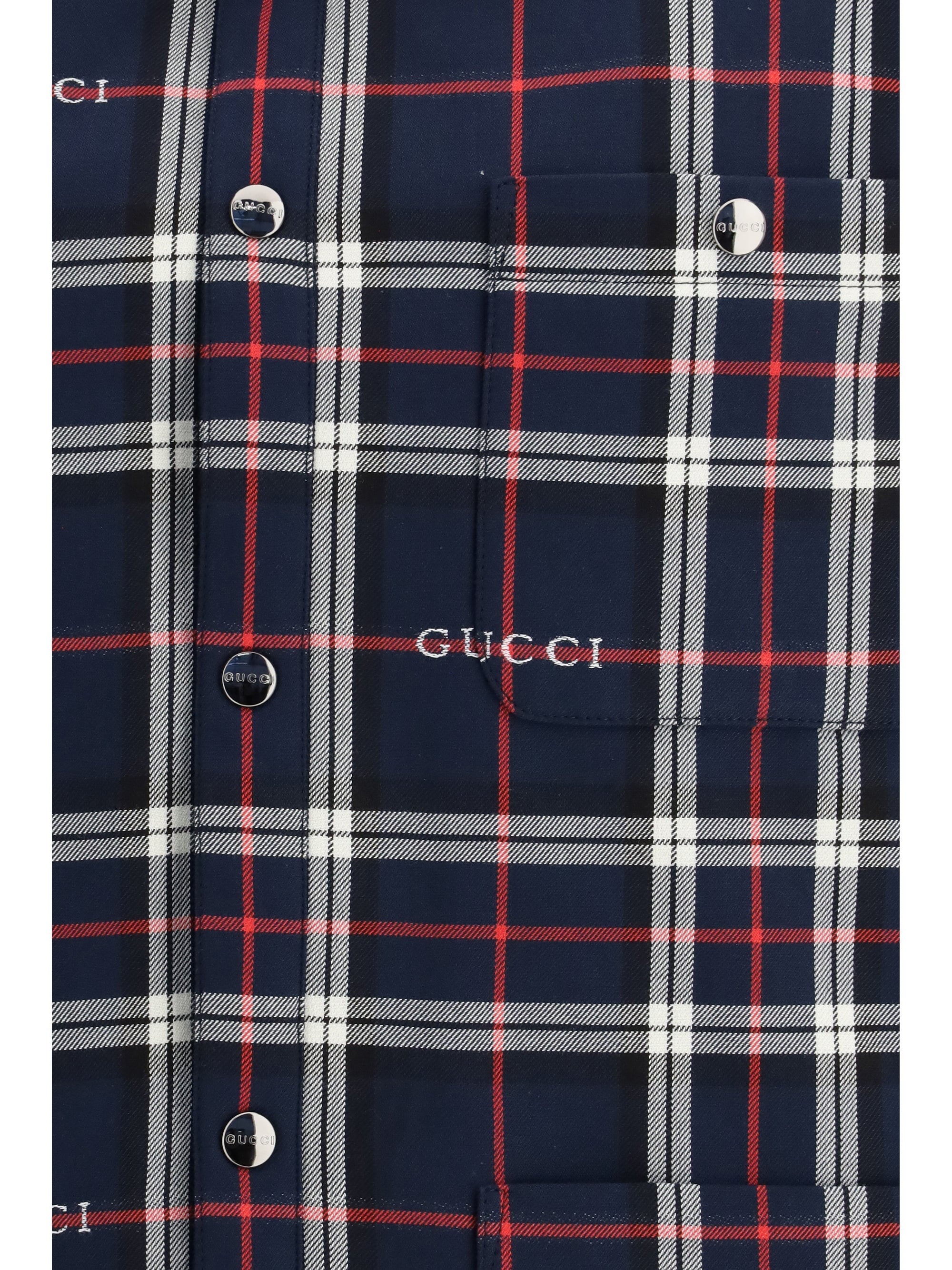 Gucci Men Padded Tartan Cotton Jacquard Shirt