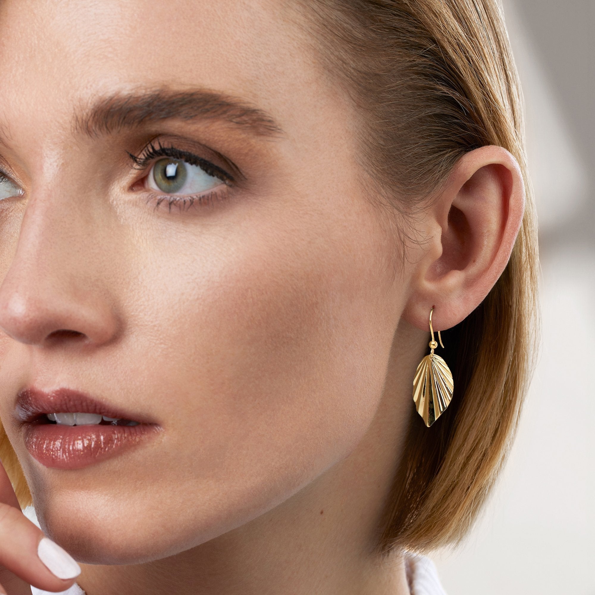 Ross-Simons Italian 10kt Yellow Gold Leaf Drop Earrings