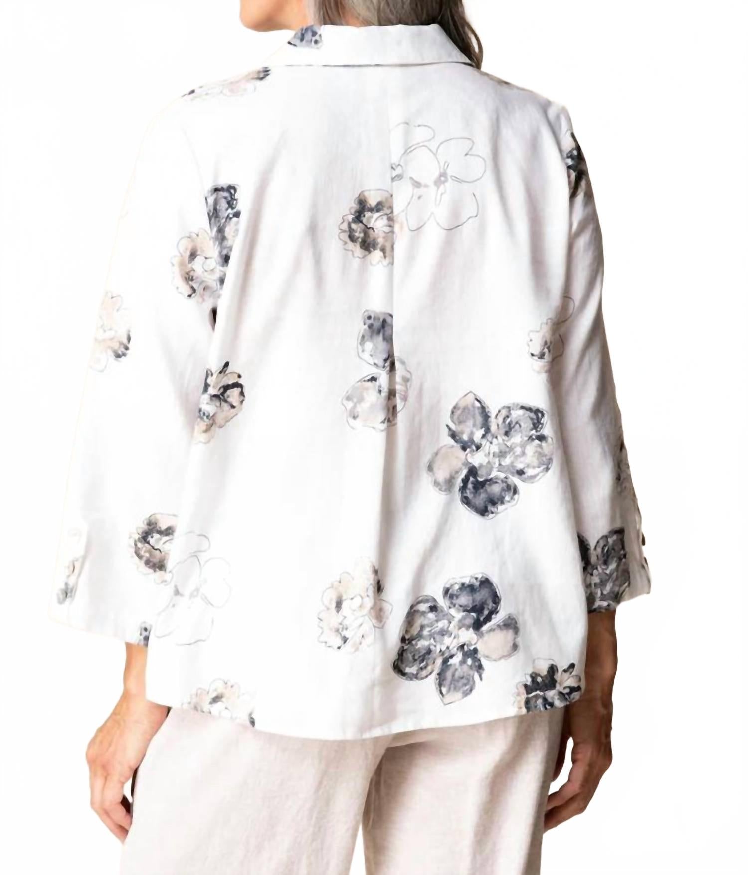 Watercolor Floral Swing Buttoned Shirt In Beige