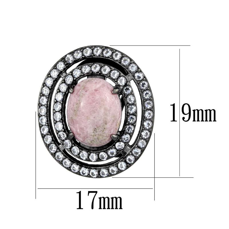 IP Light Black Stainless Steel Earrings with Semi-Precious Coral in Light Rose