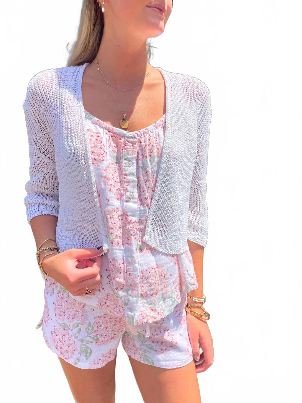 Gummy Organic Cotton Blend Rib Knit Cardigan In White