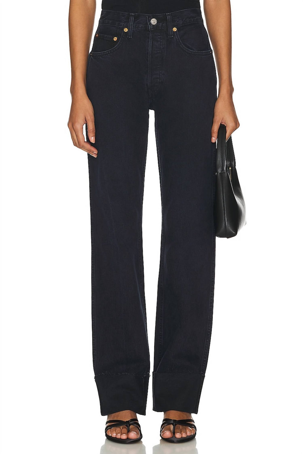 High Rise Loose Long Jeans In Blacken Blue