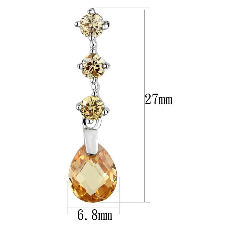 Rhodium Brass Earrings with AAA Grade CZ in Champagne