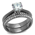 IP Light Black Stainless Steel Ring with AAA Grade CZ in Clear