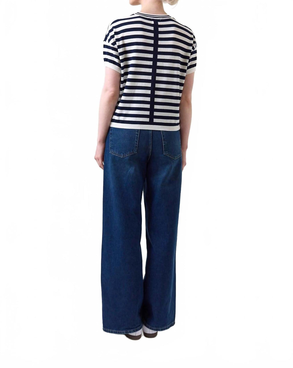 Bree Stripe Boxy Tee In Navy/ivory