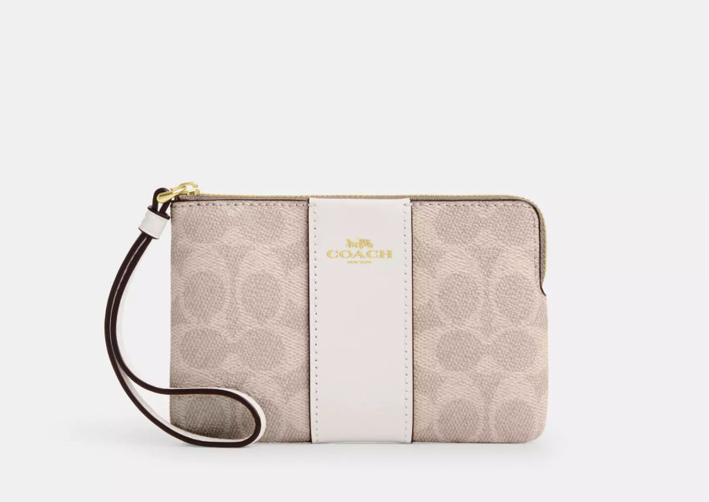 NWT Coach Corner Zip Wristlet Wallet In Signature Canvas & Leather