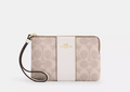 NWT Coach Corner Zip Wristlet Wallet In Signature Canvas & Leather