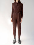Wrap Neck Jumpsuit In Mahogany