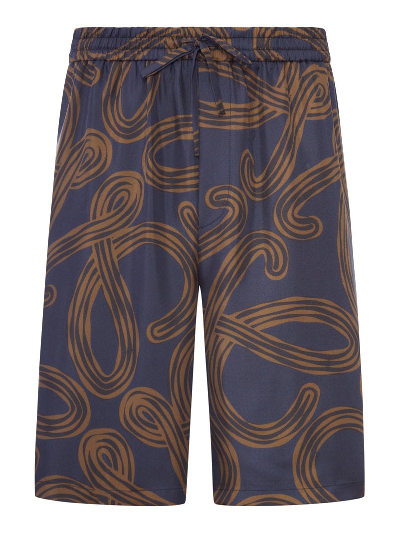 Loewe X Paula`S Ibiza Men Silk Twill Shorts With All-Over Anagram Print