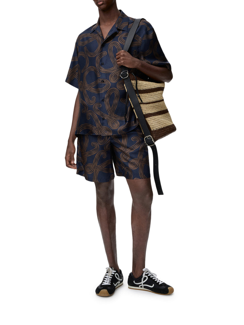 Loewe X Paula`S Ibiza Men Silk Twill Shorts With All-Over Anagram Print