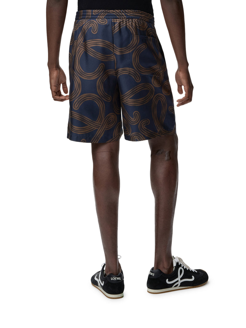 Loewe X Paula`S Ibiza Men Silk Twill Shorts With All-Over Anagram Print