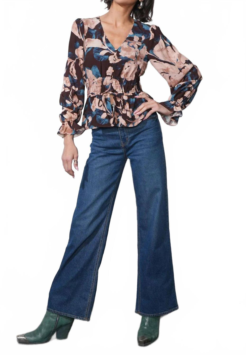 Nicki Printed V-Neck Blouse In Mulberry Combo