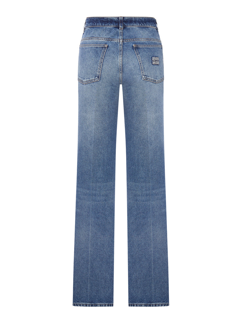 Miu Miu Women Straight Leg Denim Jeans Medium Wash