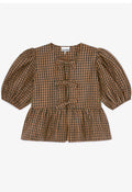 Women's Crinkled Taffeta Check Peplum Blouse
