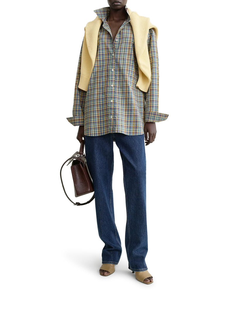 Toteme Women Classic Blue And Orange Checked Cotton Shirt