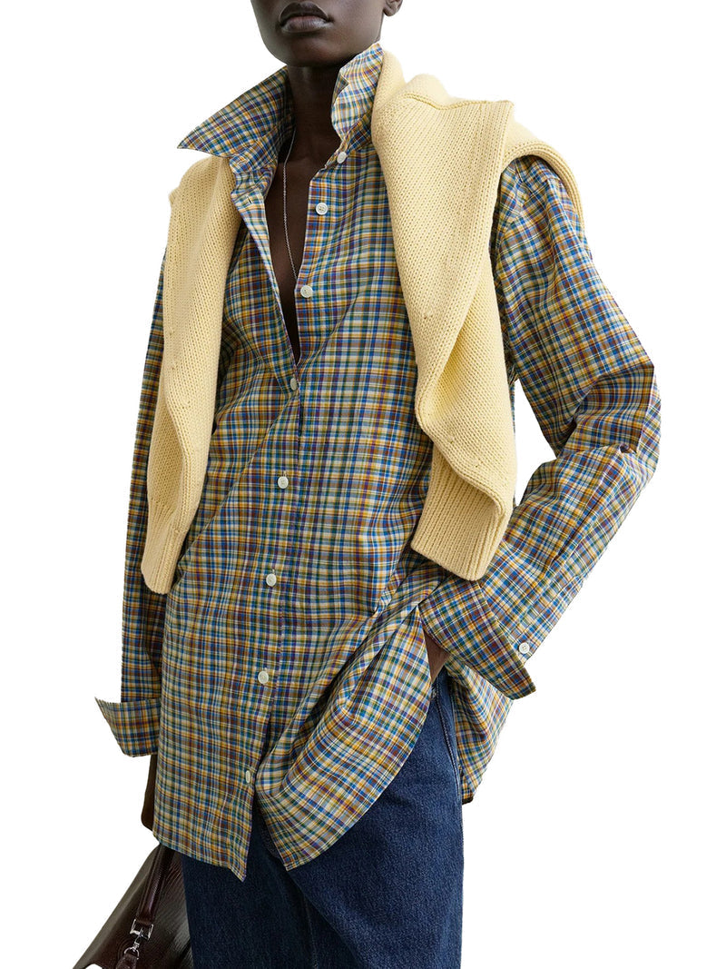 Toteme Women Classic Blue And Orange Checked Cotton Shirt