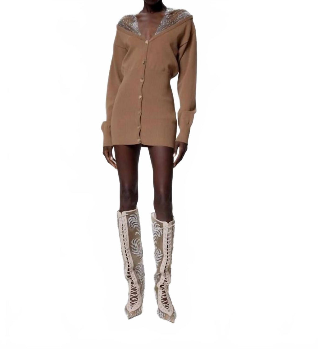 Knitted Dress In Camel
