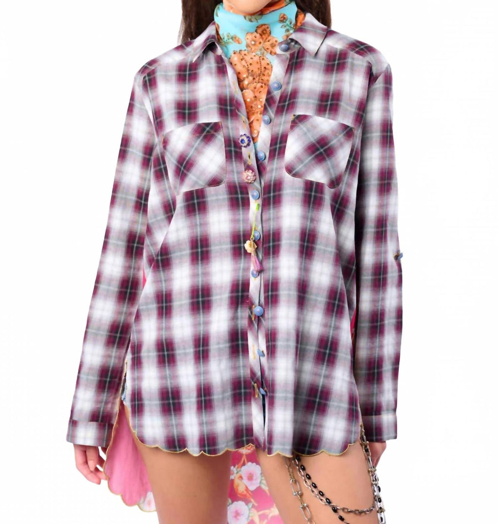 Alice Long Sleeve Button-Up Top In Off White/wine
