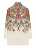 Etro Women Long Silk Shirt With Placed Paisley Foliage Print