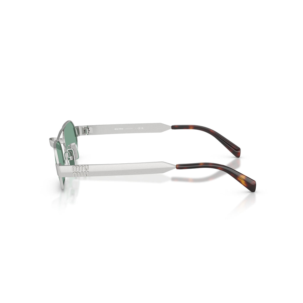 Rectangular Green Lens Sunglasses With Silver Metal Frame