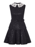 Self-Portrait Women Black Sequin Boucle Mini Dress