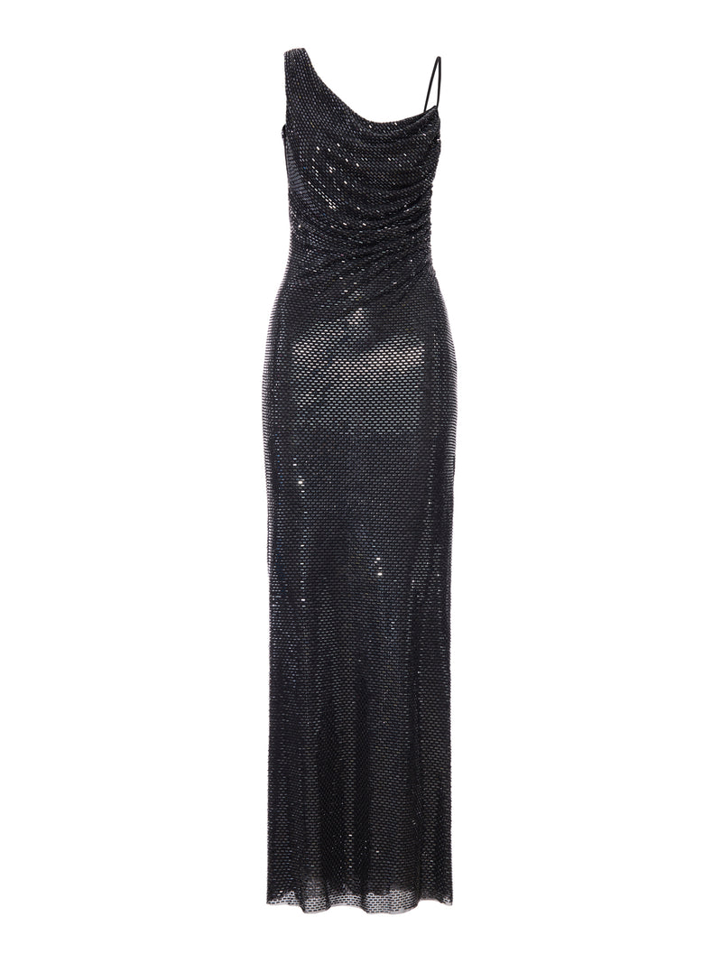 Self-Portrait Women Long Black Draped Dress With Rhinestone