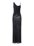 Self-Portrait Women Long Black Draped Dress With Rhinestone